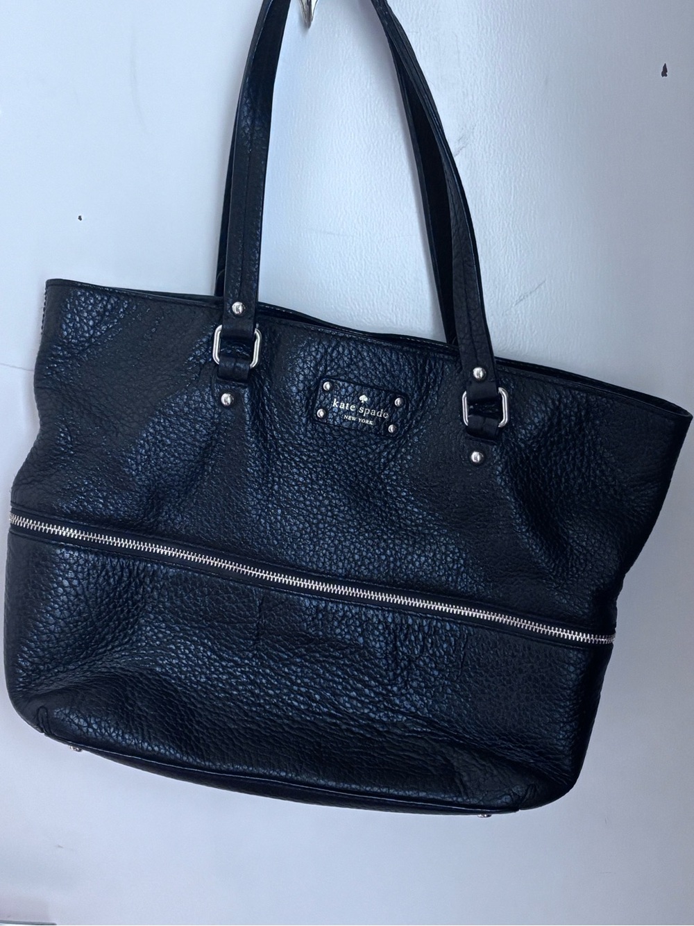 kate spade Black Pebbled Leather Tote with Zip Accent
